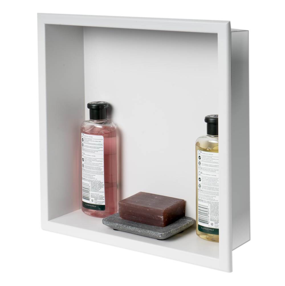 Alfi Trade 16'' x 16'' White Matte Stainless Steel Square Single Shelf Bath Shower Niche