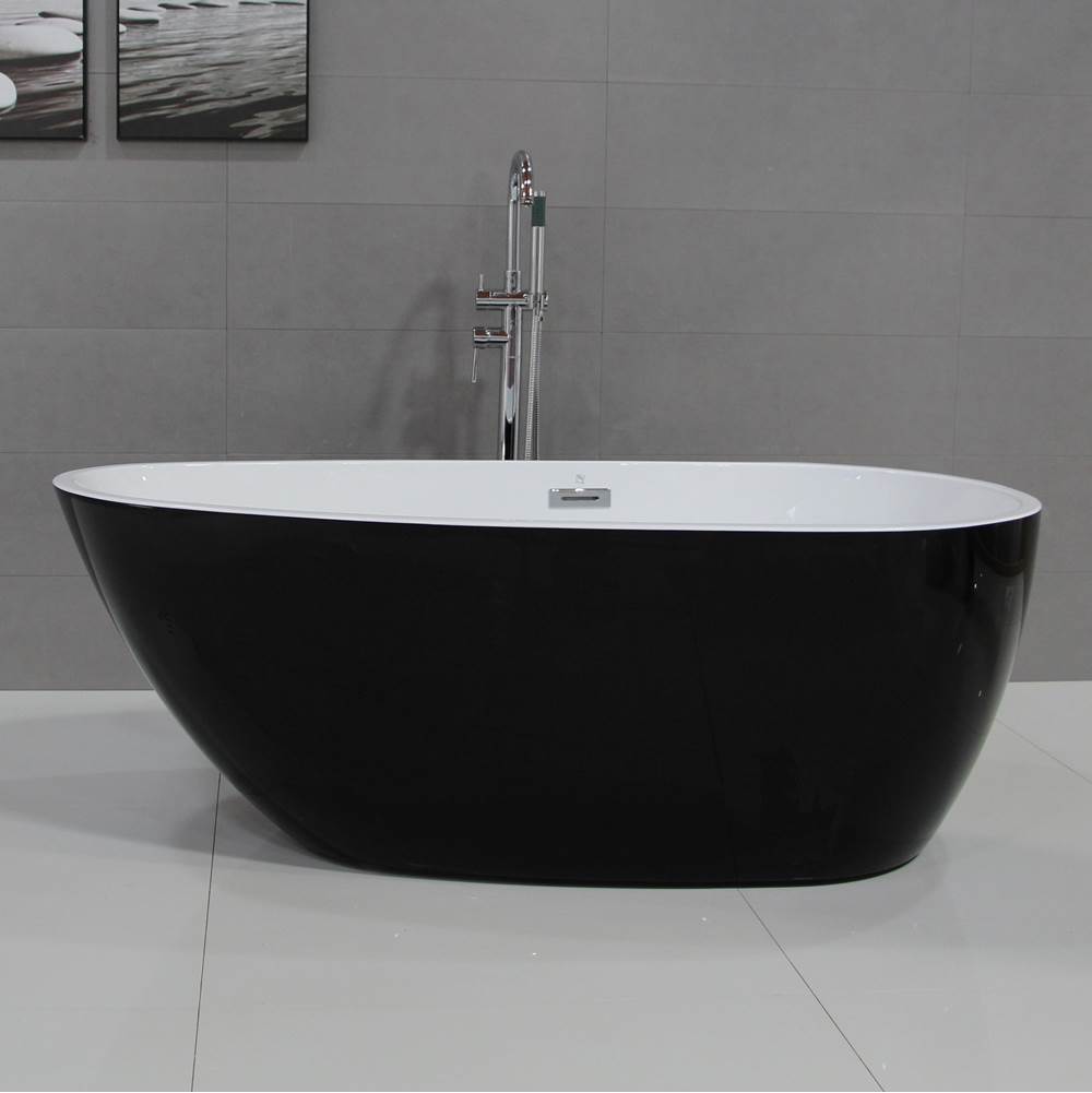 Alfi Trade 59 inch Black & White Oval Acrylic Free Standing Soaking Bathtub