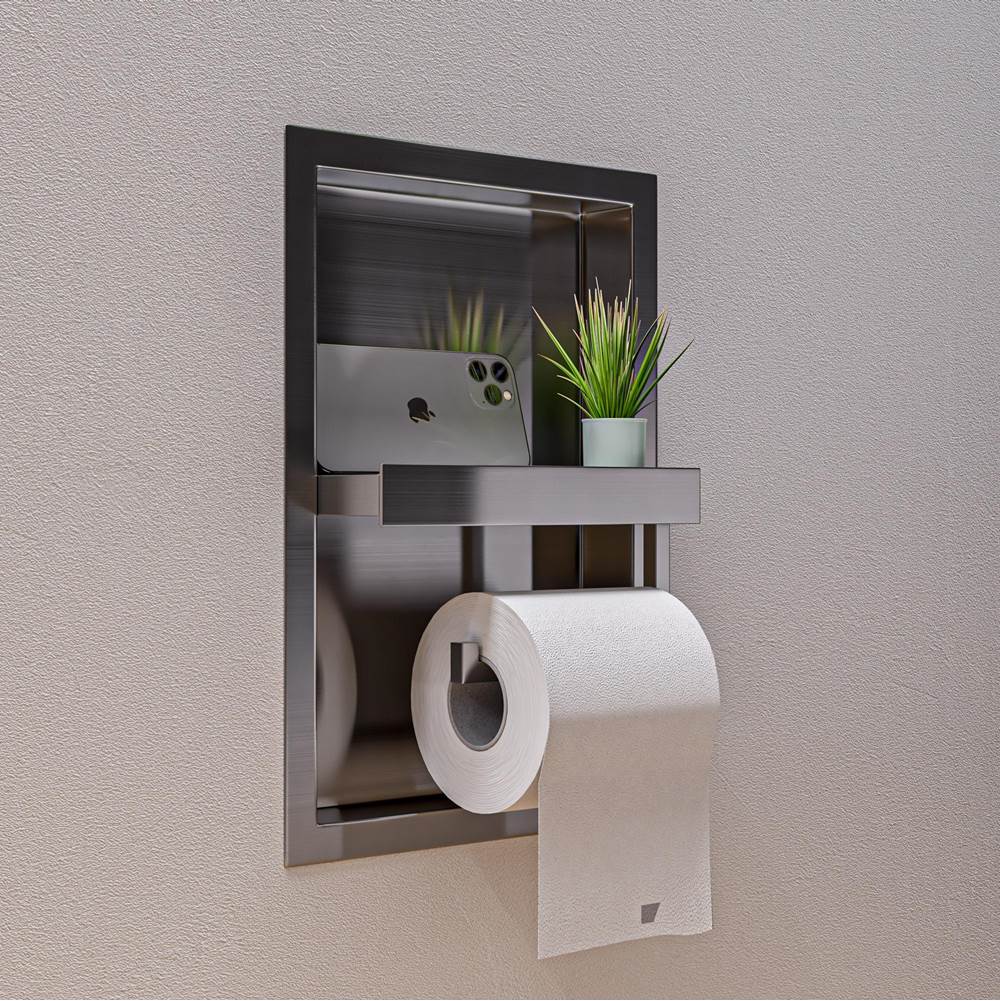 Alfi Trade Brushed Stainless Steel Recessed Shelf / Toilet Paper Holder Niche