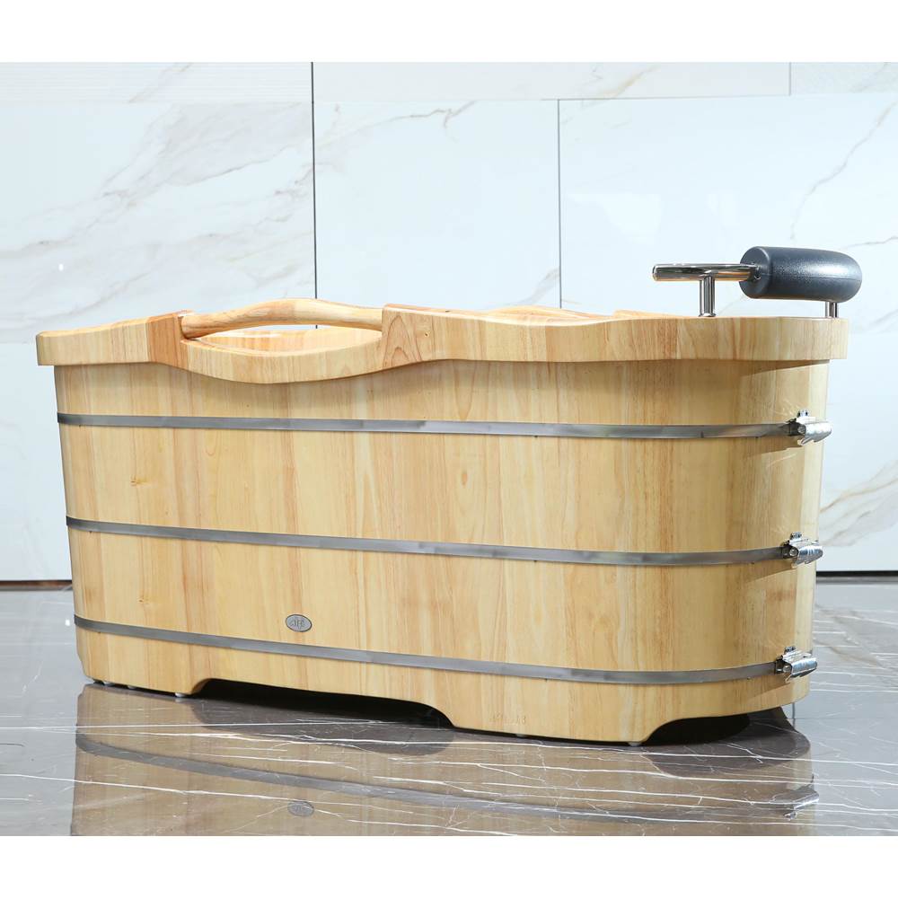 Alfi Trade 61'' Free Standing Wooden Bathtub with Cushion Headrest