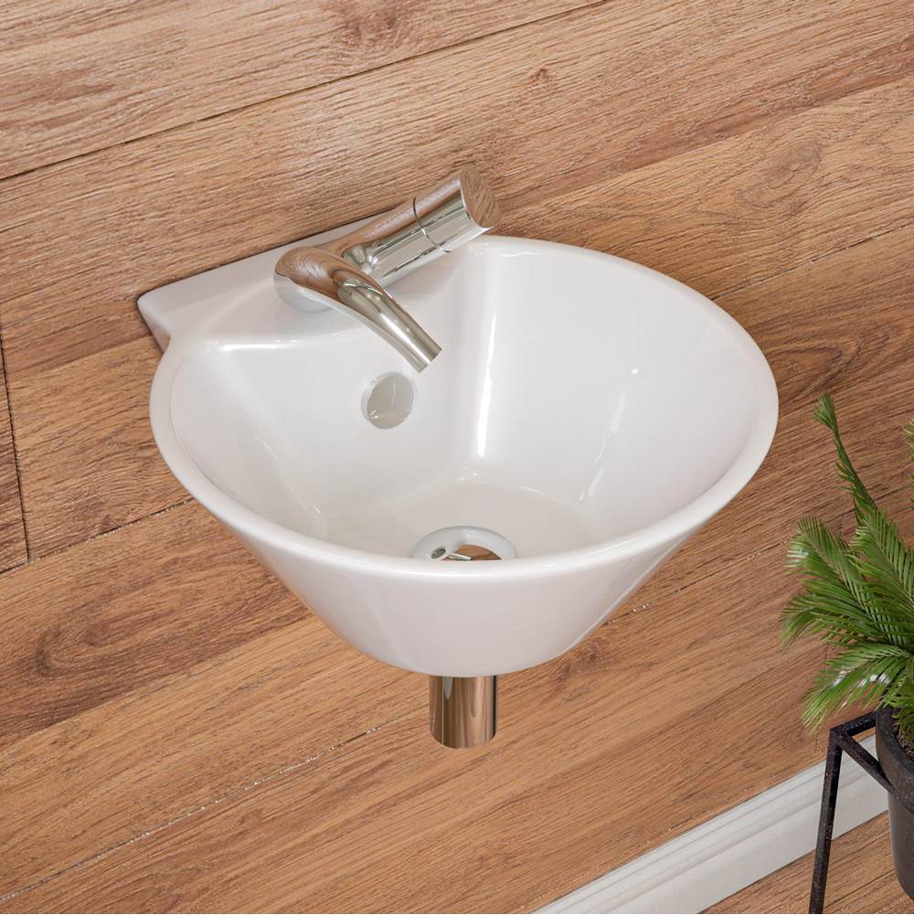 Alfi Trade ALFI brand ABC113 White 17'' Round Wall Mounted Ceramic Sink with Faucet Hole