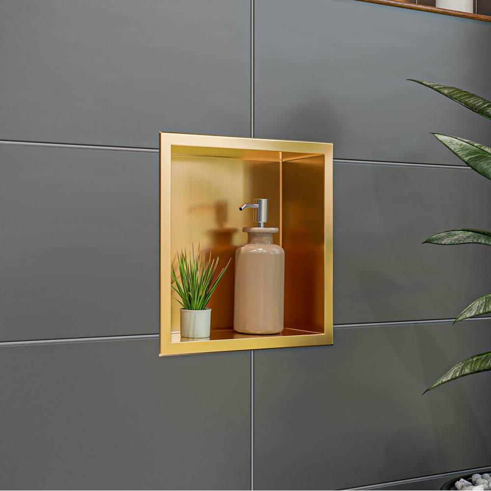 Alfi Trade 12'' x 12'' Brushed Gold PVD Stainless Steel Square Single Shelf Shower Niche