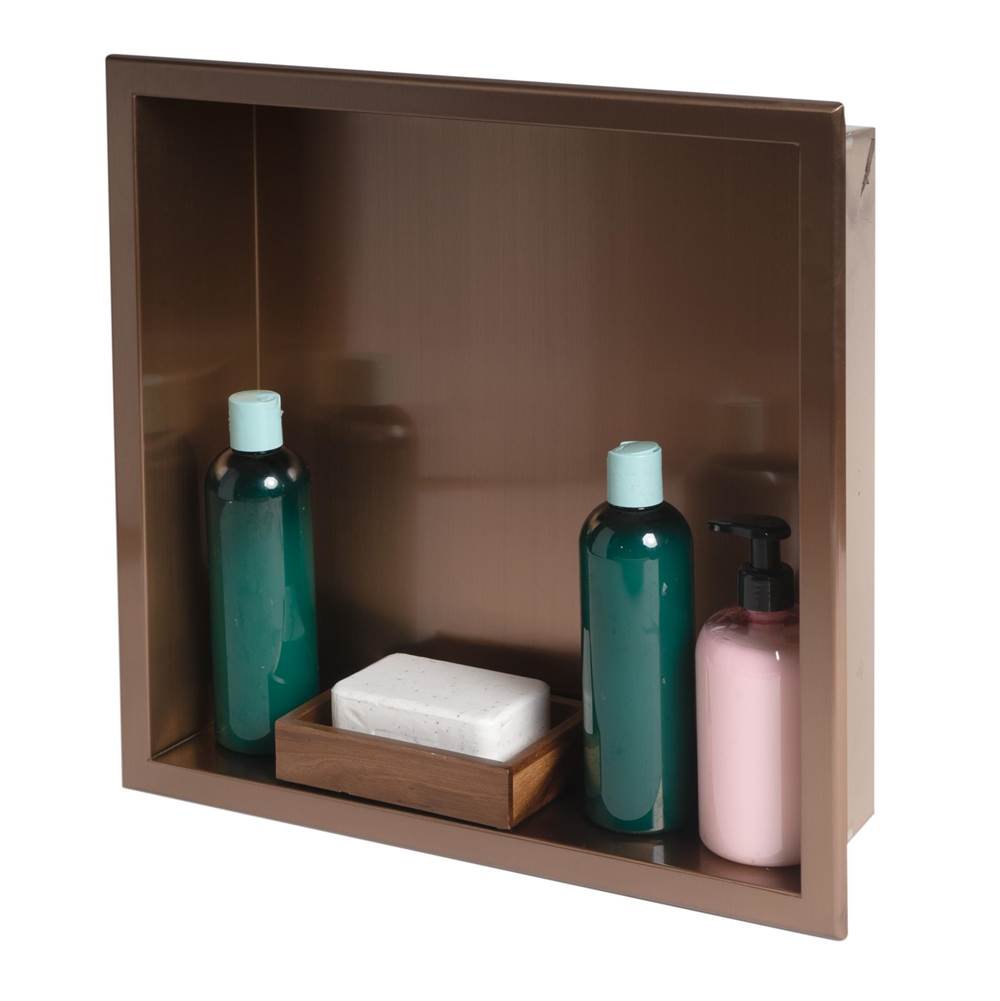 Alfi Trade 16'' x 16'' Brushed Copper PVD Steel Square Single Shelf Shower Niche