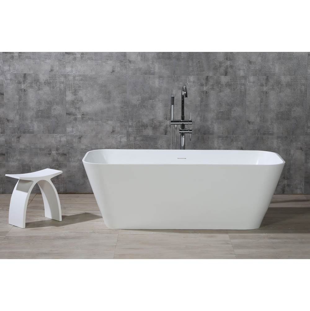 Alfi Trade 67'' White Rectangular Solid Surface Smooth Resin Soaking Bathtub