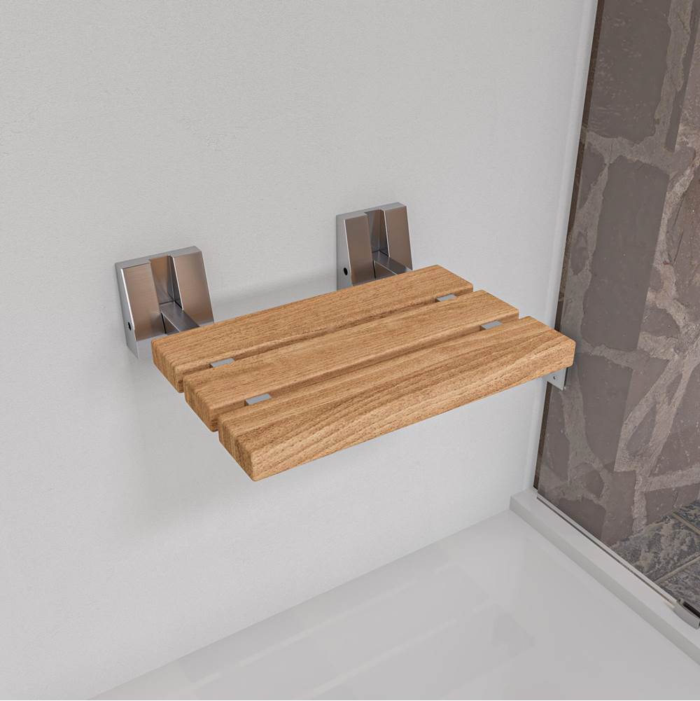 Alfi Trade Brushed Nickel 16'' Folding Teak Wood Shower Seat Bench