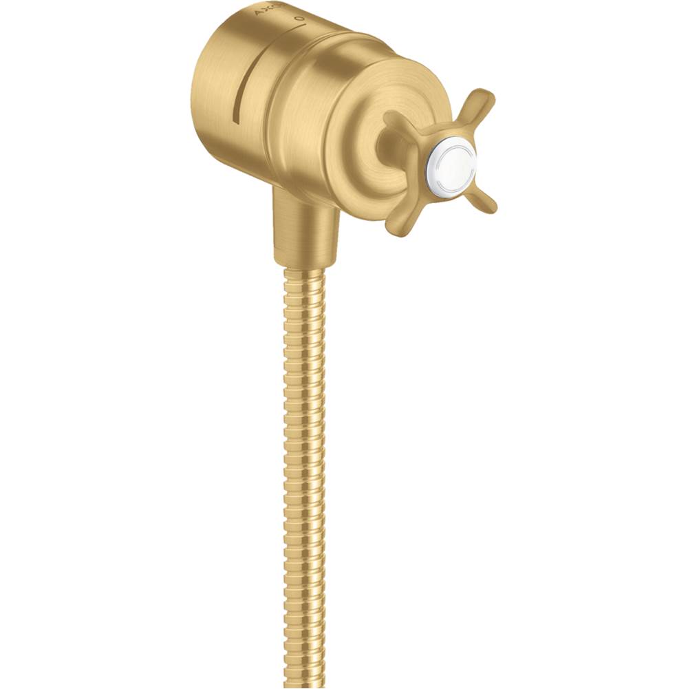 Axor Montreux Wall Outlet with Check Valves and Volume Control, Cross Handle in Brushed Gold Optic