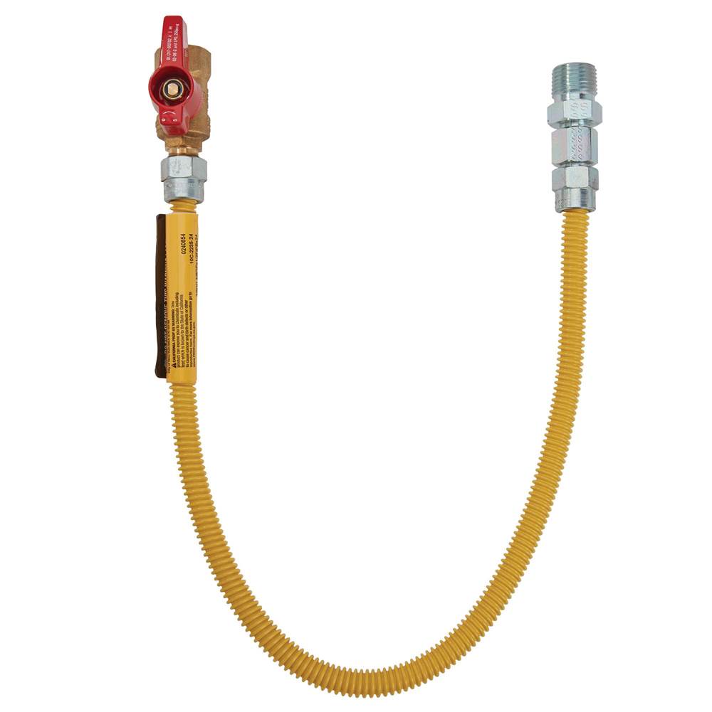 Dormont 1/2 IN OD, 3/8 IN ID, SS Gas Connector, 3/8 IN MIP x 1/2 IN FIP Ball Valve, 36 IN Length, Antimicrobial Yellow Powder Coated
