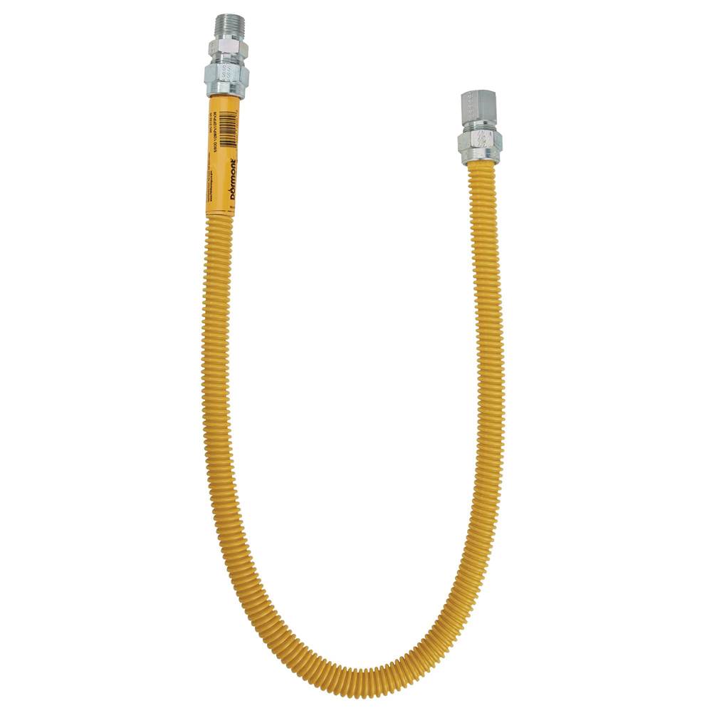 Dormont 3/8 IN OD, 1/4 IN ID, SS Gas Connector, 1/2 IN MIP x 3/8 IN FIP, 24 IN Length, Antimicrobial Yellow Powder Coated