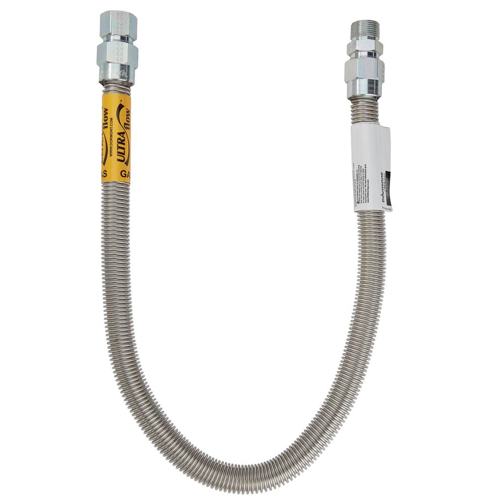 Dormont 1 IN OD, 3/4 IN ID, High Btu Stainless Steel Gas Connector, 3/4 IN FIP x 3/4 IN FIP, 36 IN Length