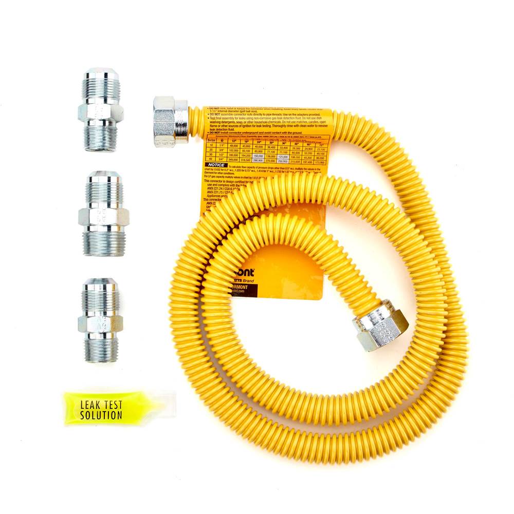 Dormont 5/8 IN OD, 1/2 IN ID, 48 IN Gas Connector Kit, 1/2MIPx1/2MIP, 48 IN Length, Antimicrobial Yellow Powder Coated, Box