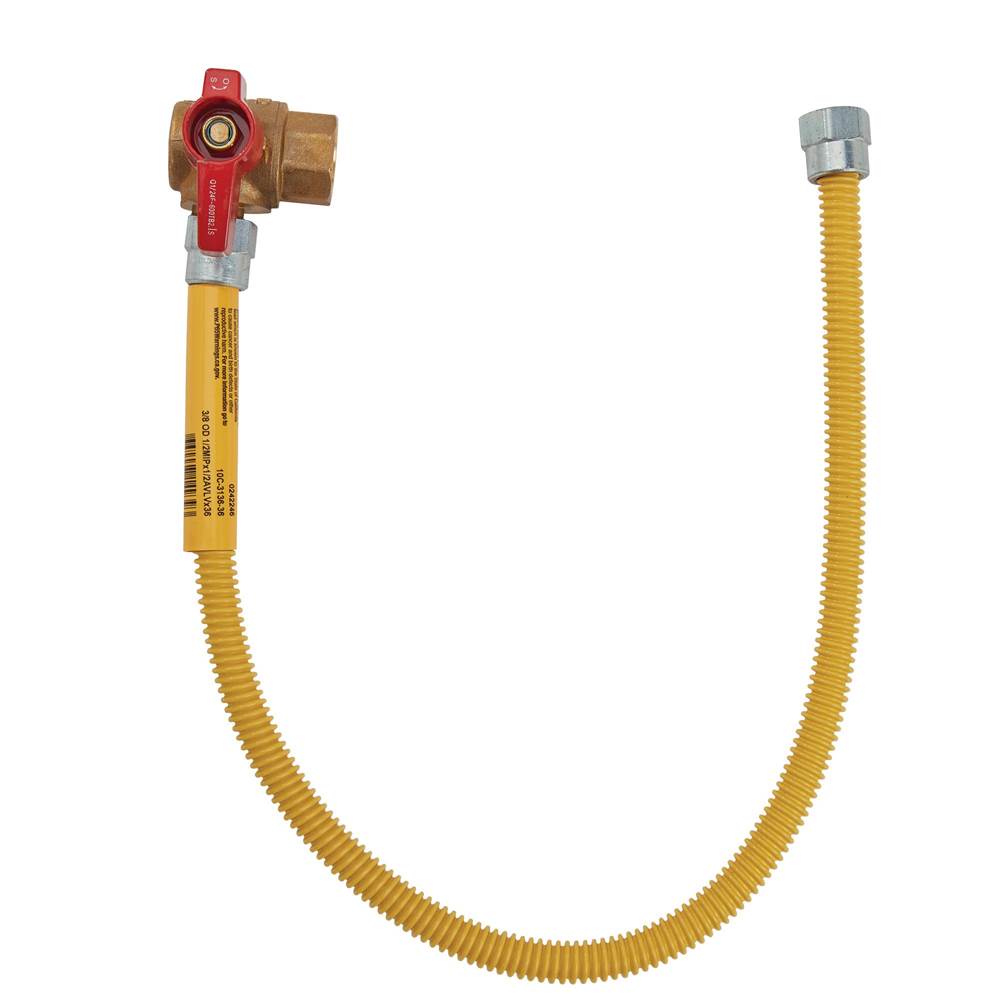 Dormont 5/8 IN OD, 1/2 IN ID, SS Gas Connector, 1/2 IN FIP x 3/4 IN FIP Angle Valve, 30 IN Length, Antimicrobial Yellow Powder Coated