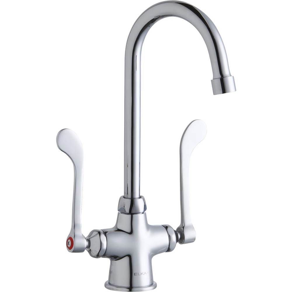 Elkay Single Hole with Concealed Deck Faucet with 5'' Gooseneck Spout 6'' Wristblade Handles Chrome
