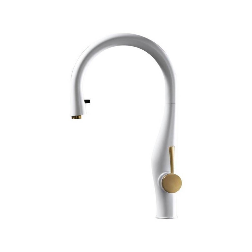 Hamat Dual Function Hidden Pull Down Kitchen Faucet in Matte White and Matte Gold