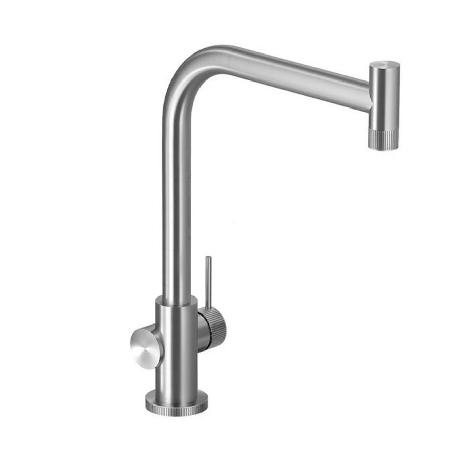 Hamat Contemporary Single Handle Kitchen Faucet in Brushed Stainless Steel, less sidespray