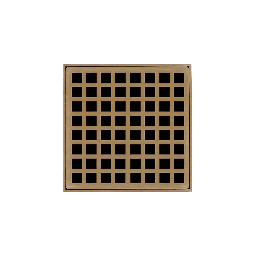 Infinity Drain 5'' x 5'' Strainer with Squares Pattern Decorative Plate and 2'' Throat in Satin Bronze for QD 5