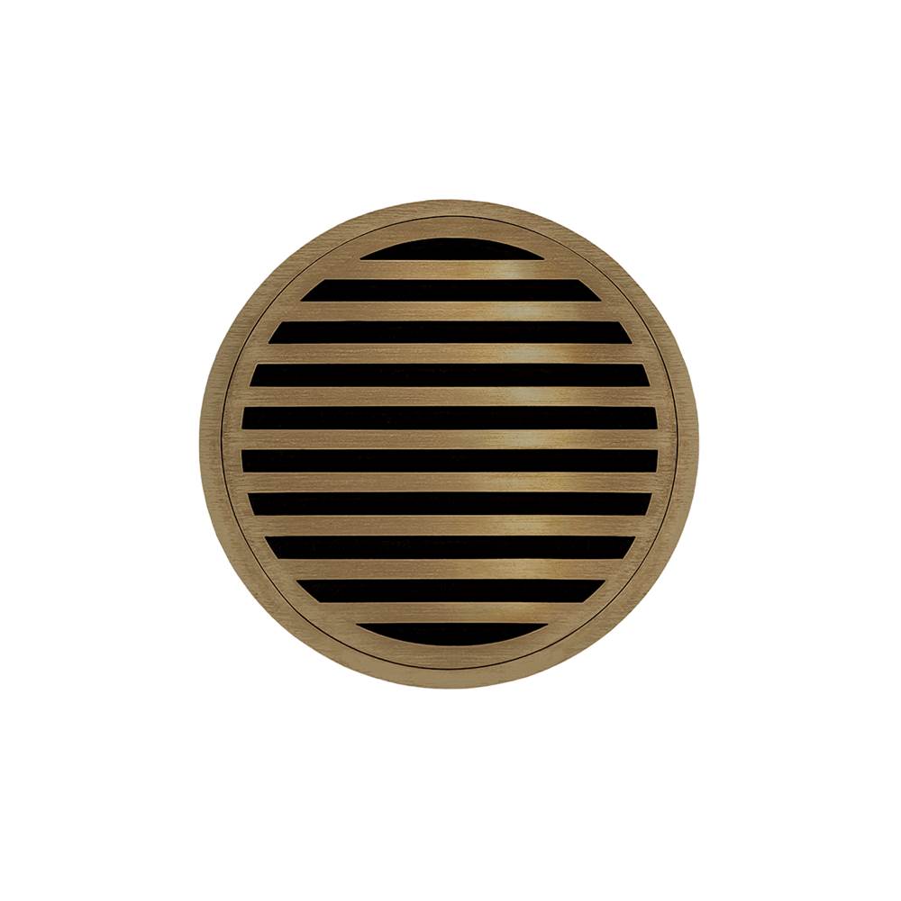 Infinity Drain 5'' Round RND 5 High Flow Complete Kit with Lines Pattern Decorative Plate in Satin Bronze with PVC Drain Body, 3'' Outlet