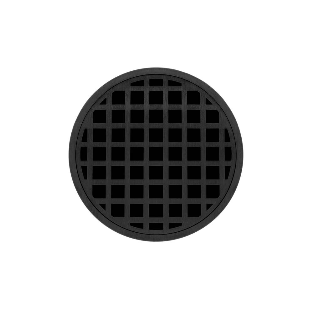 Infinity Drain 5'' Round RQD 5 Complete Kit with Squares Pattern Decorative Plate in Matte Black with PVC Drain Body, 2'' Outlet