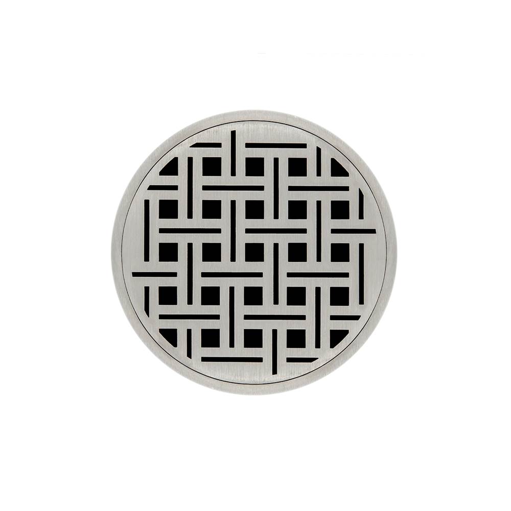 Infinity Drain 5'' Round RVD 5 Complete Kit with Weave Pattern Decorative Plate in Satin Stainless with PVC Drain Body, 2'' Outlet