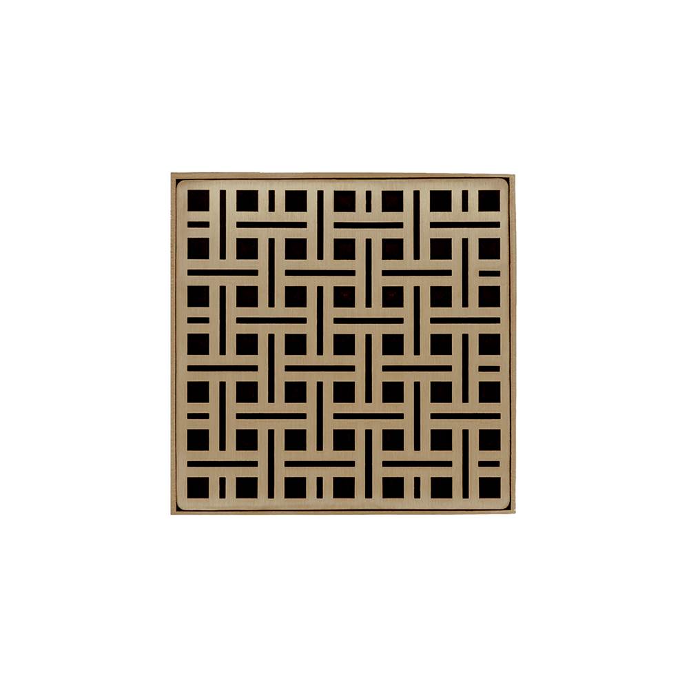 Infinity Drain 5'' x 5'' VD 5 Complete Kit with Weave Pattern Decorative Plate in Satin Bronze with PVC Drain Body, 2'' Outlet