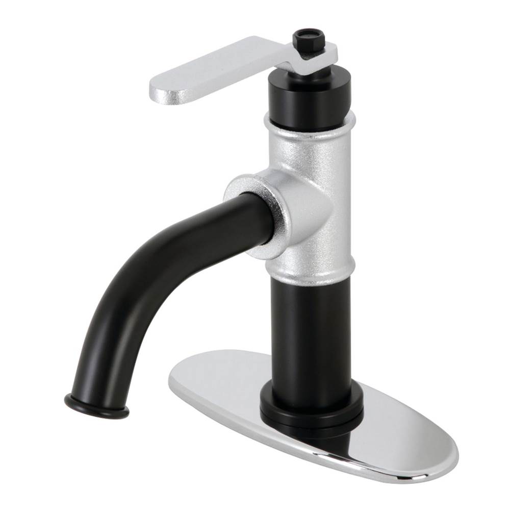 Kingston Brass Whitaker Single-Handle Bathroom Faucet with Push Pop-Up, Matte Black/Polished Chrome