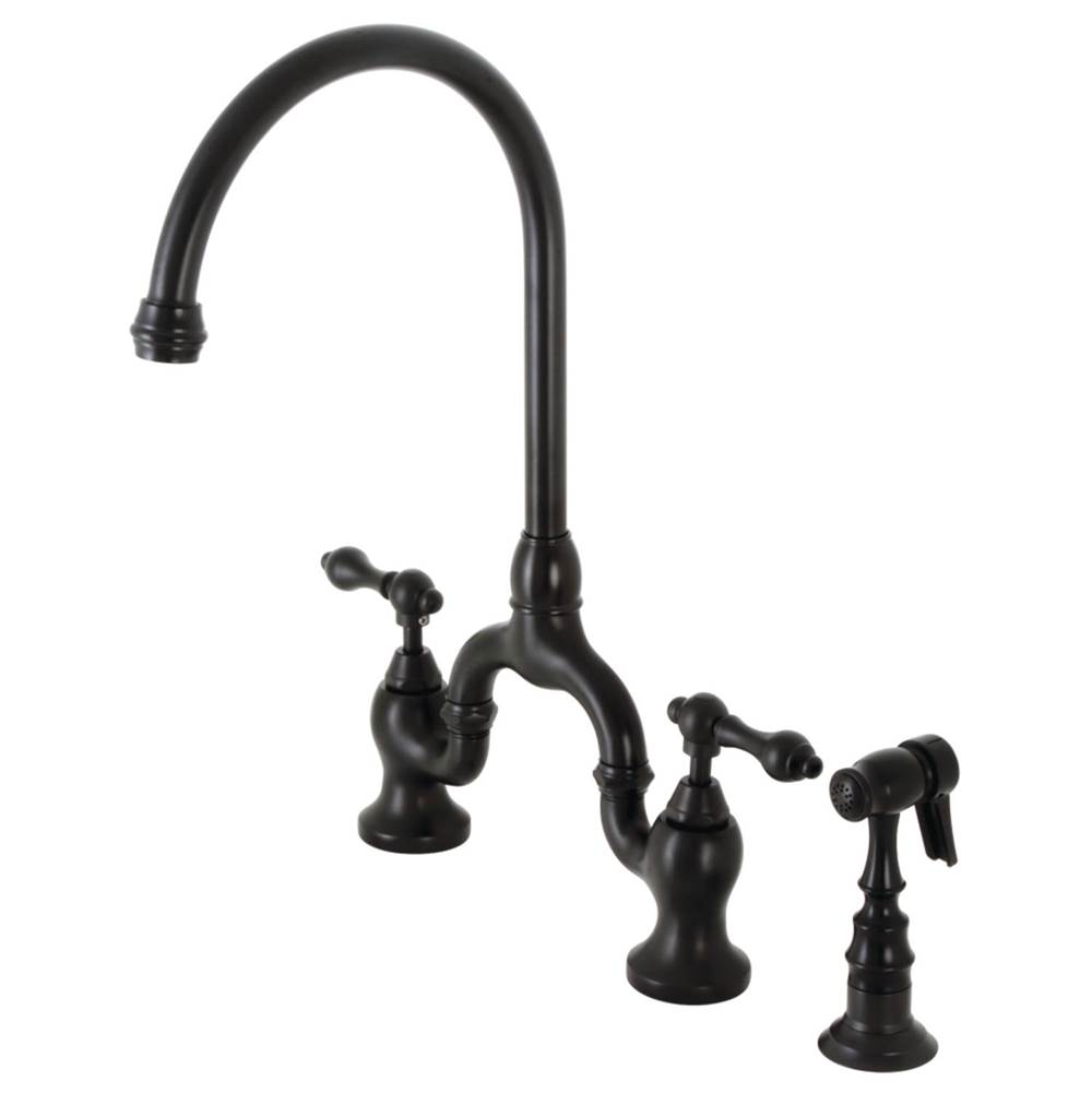 Kingston Brass English Country Kitchen Faucet with Brass Sprayer, Matte Black