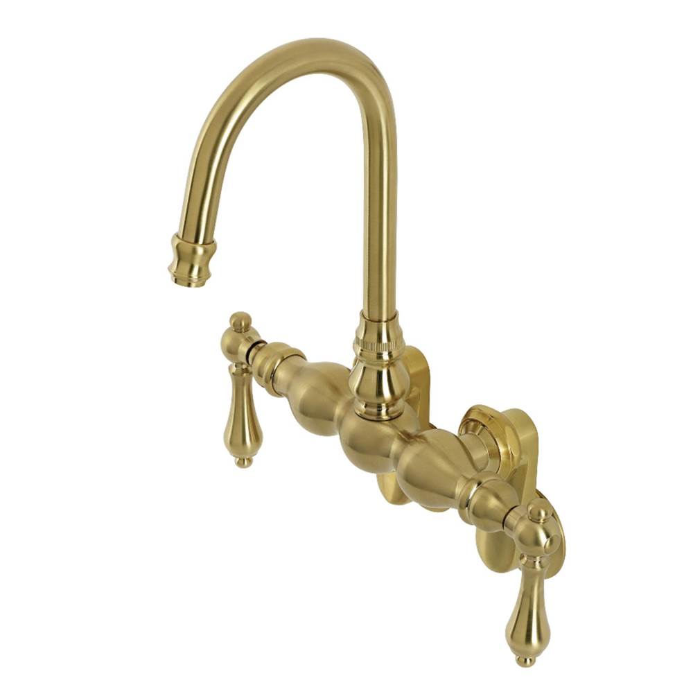Kingston Brass Aqua Vintage Adjustable Center Wall Mount Tub Faucet, Brushed Brass