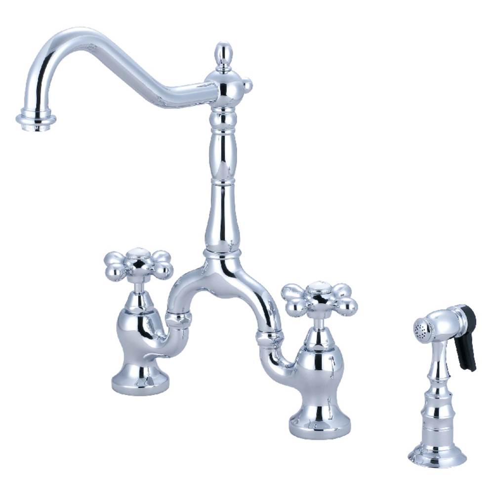 Kingston Brass English Country Bridge Kitchen Faucet with Brass Sprayer, Polished Chrome