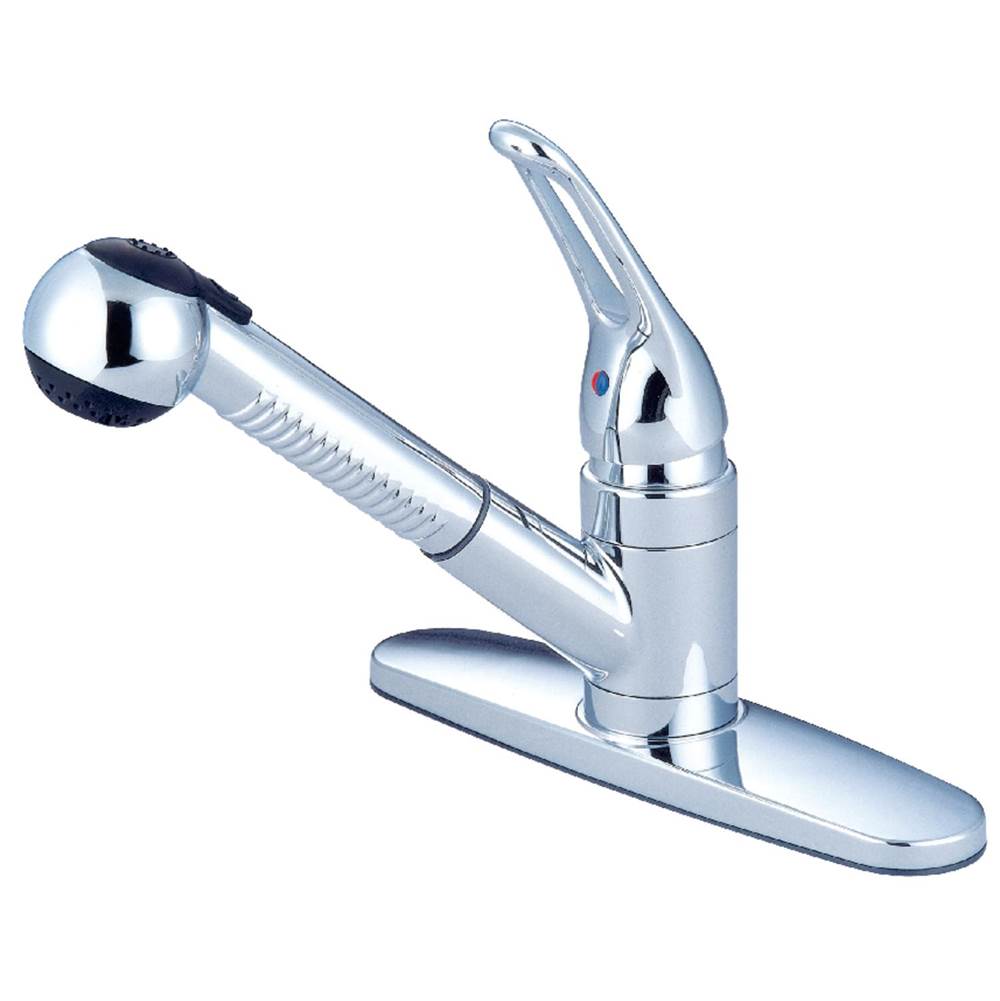 Kingston Brass Water Saving Wyndham Pull-out Kitchen Faucet with Single Loop Handle and Matching Wand, Polished Chrome