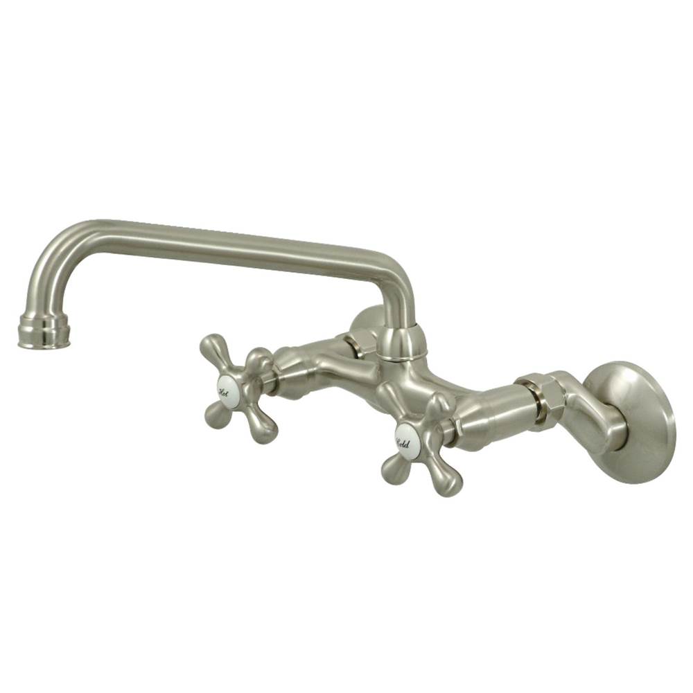 Kingston Brass Two-Handle Adjustable Center Wall Mount Kitchen Faucet, Brushed Nickel