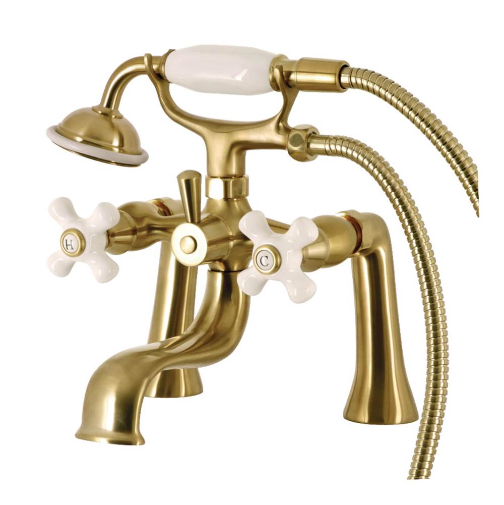 Kingston Brass Kingston Deck Mount Clawfoot Tub Faucet with Hand Shower, Brushed Brass