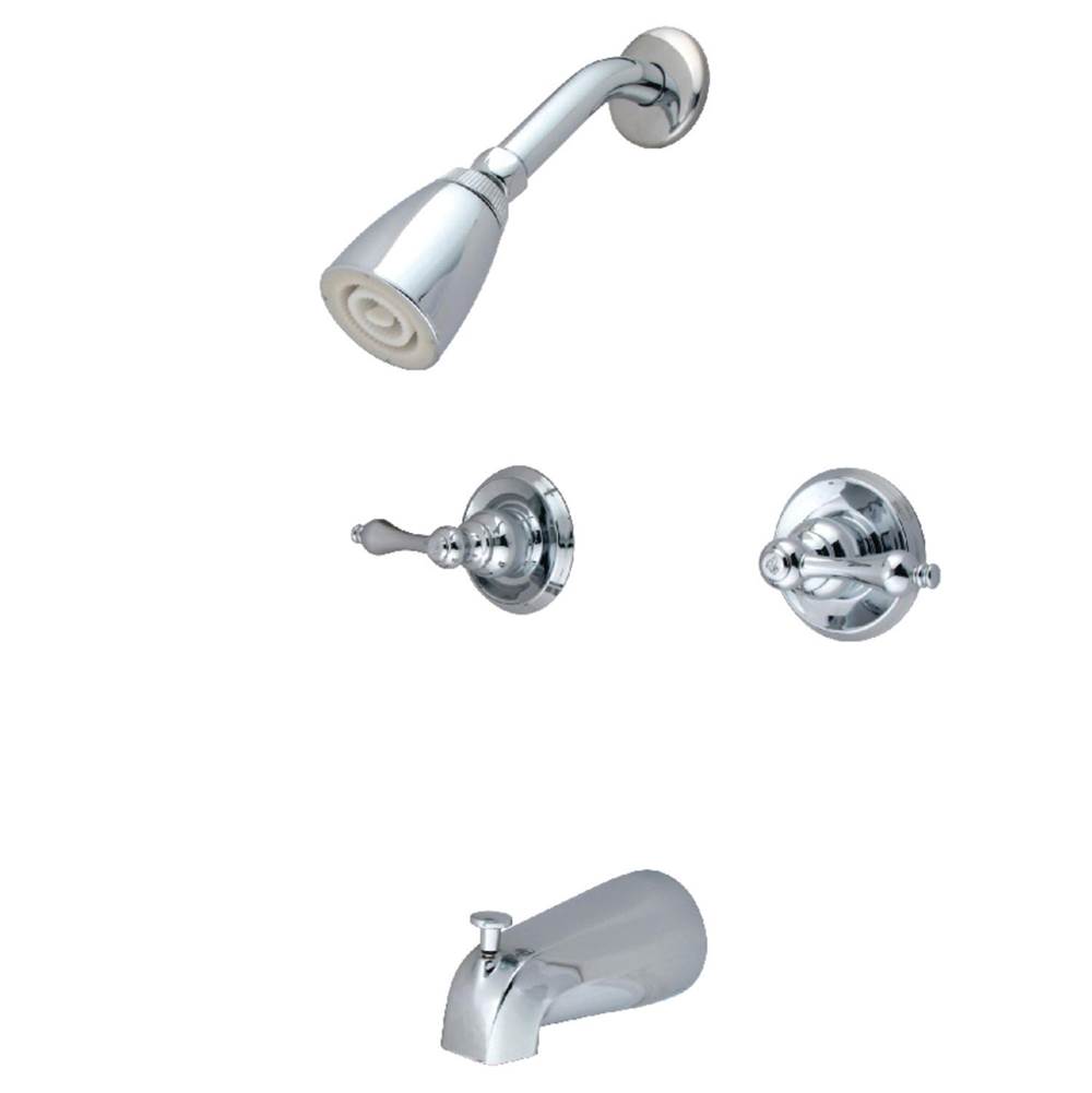 Kingston Brass Magellan Twin Handle Tub & Shower Faucet With Decor Lever Handle, Polished Chrome