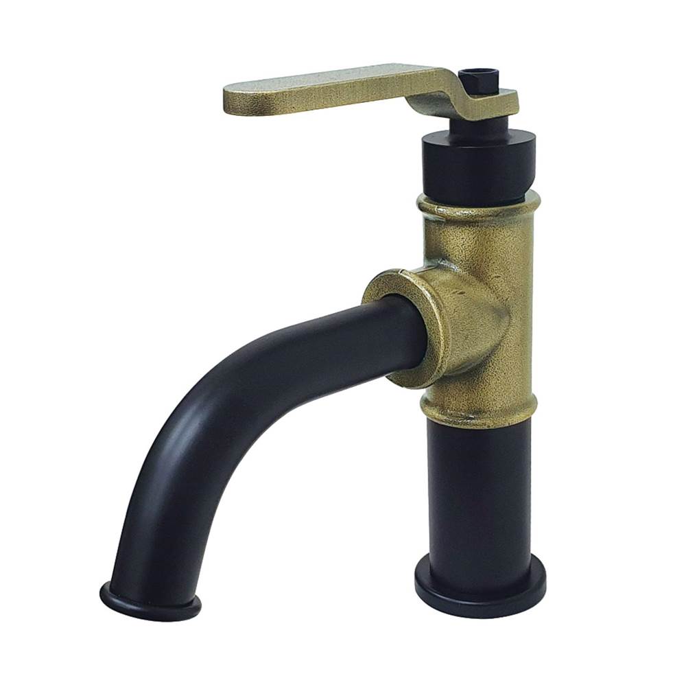 Kingston Brass Whitaker Single-Handle Bathroom Faucet with Push Pop-Up, Matte Black/Antique Brass