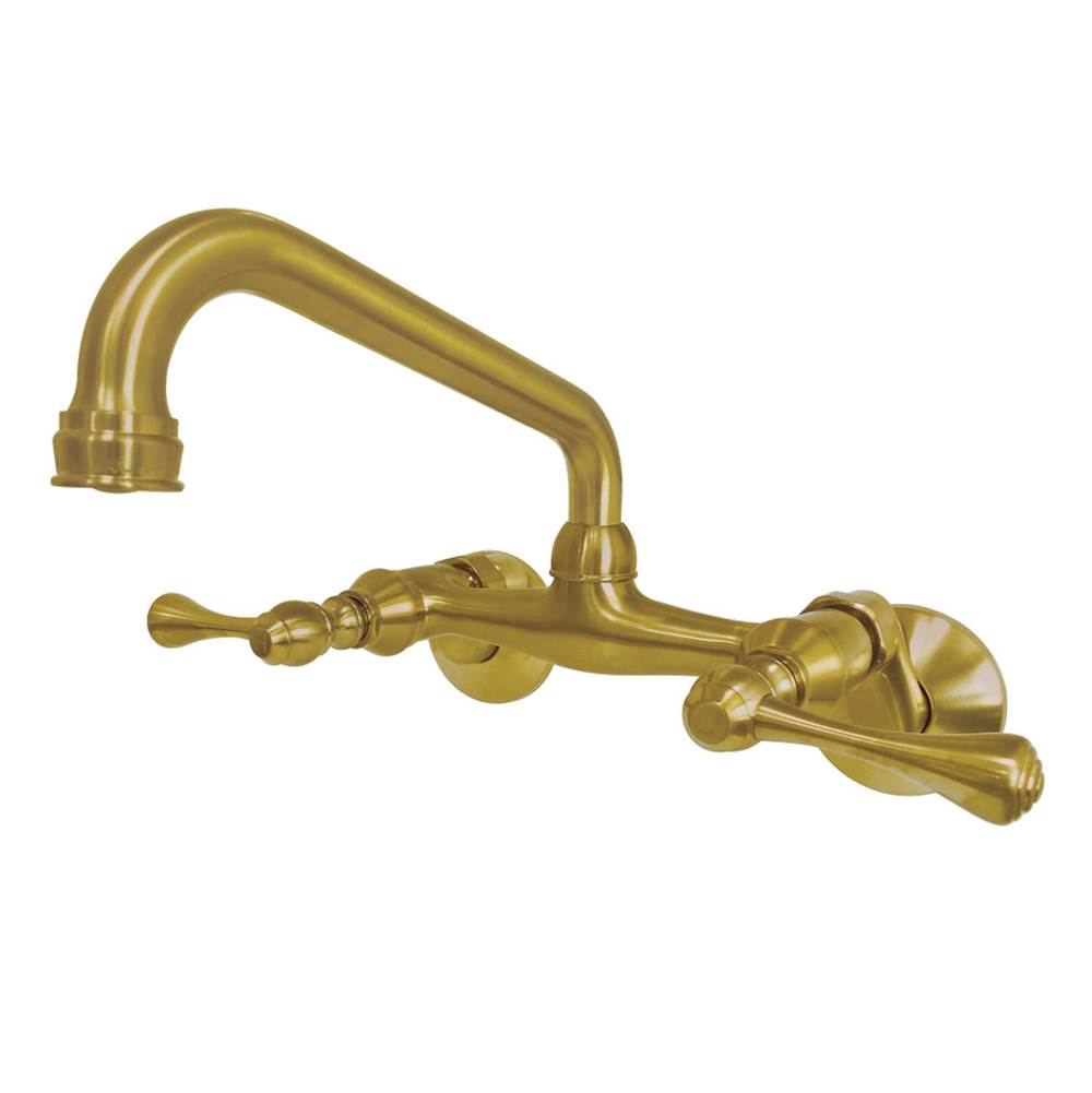 Kingston Brass Kingston Two Handle Wall Mount Kitchen Faucet, Brushed Brass