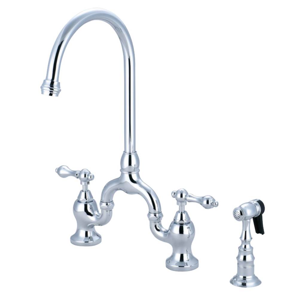 Kingston Brass English Country Kitchen Bridge Faucet with Brass Sprayer, Polished Chrome