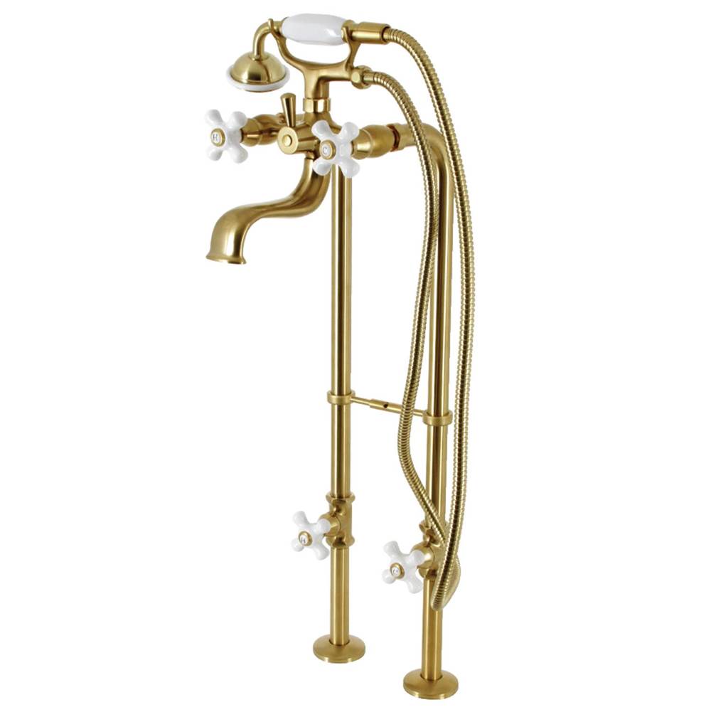 Kingston Brass Kingston Freestanding Clawfoot Tub Faucet Package with Supply Line, Brushed Brass