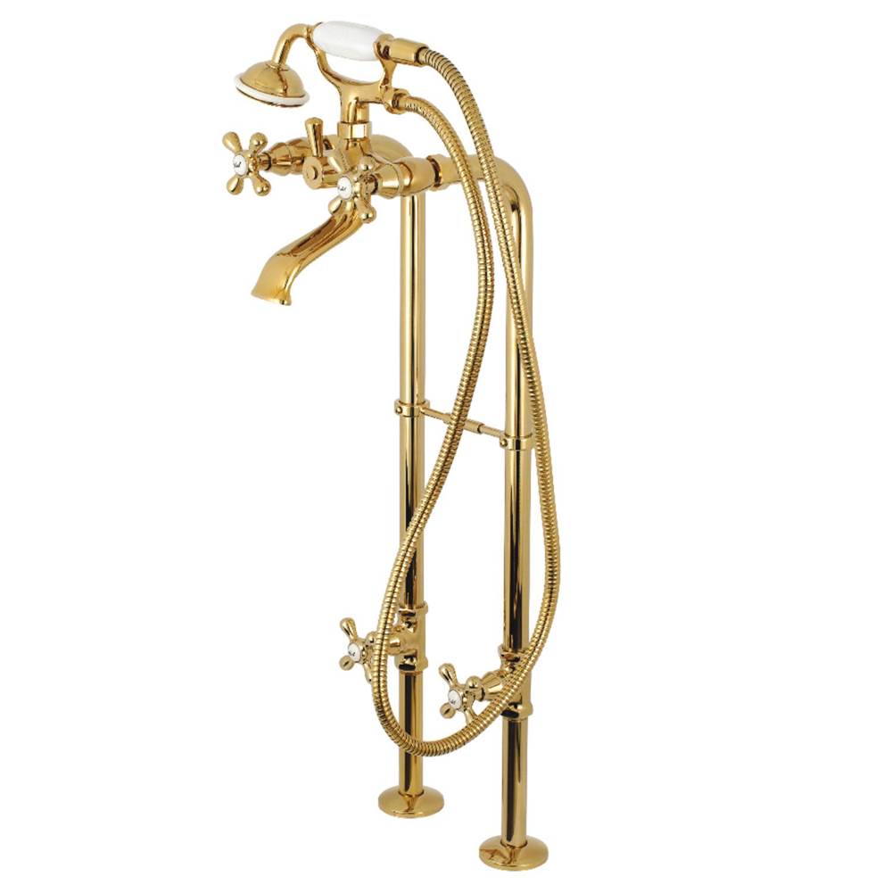 Kingston Brass Kingston Freestanding Tub Faucet with Supply Line and Stop Valve, Polished Brass