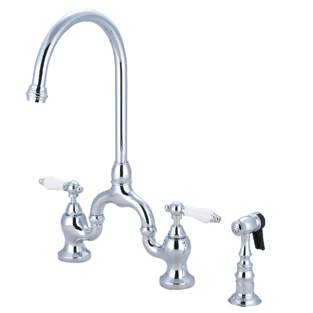 Kingston Brass English Country Bridge Kitchen Faucet with Brass Sprayer, Polished Chrome
