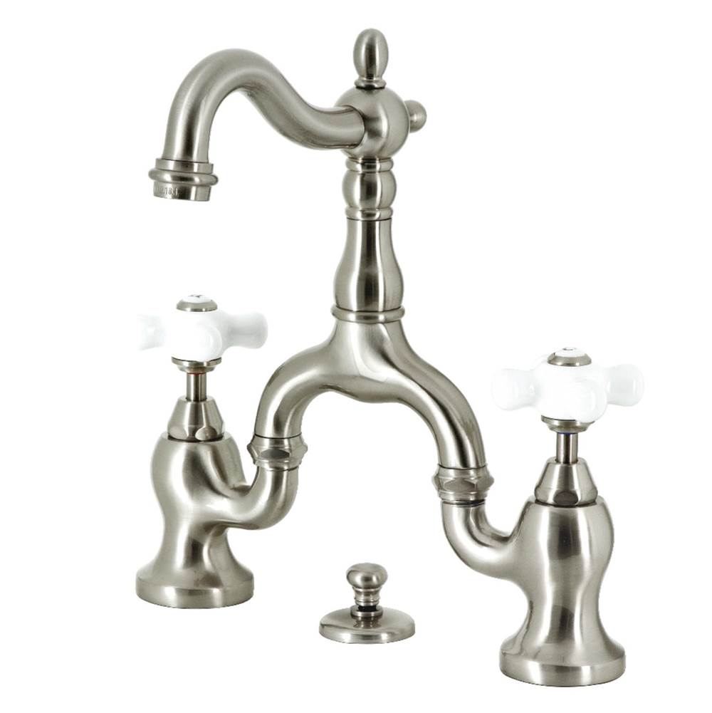 Kingston Brass Kingston Brass KS7978PX English Country Bridge Bathroom Faucet with Brass Pop-Up, Brushed Nickel
