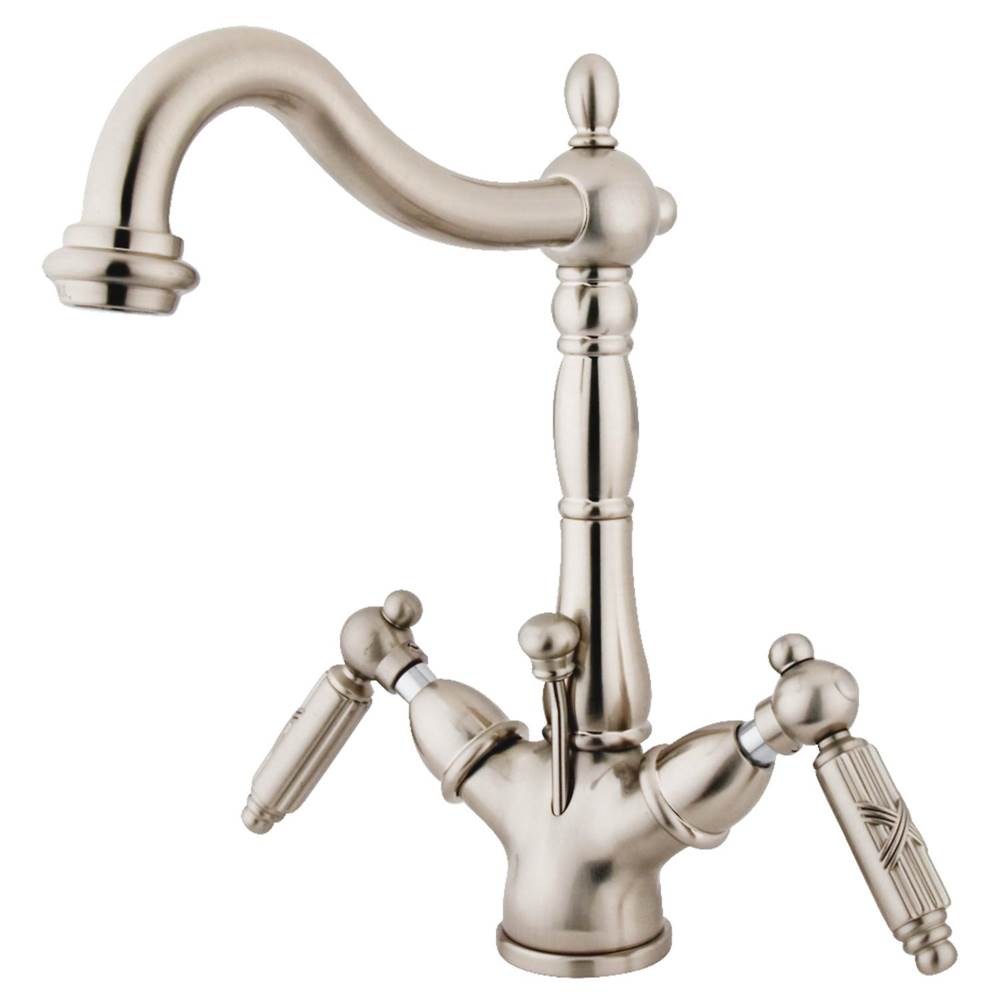 Kingston Brass Victorian Two-Handle Bathroom Faucet with Brass Pop-Up and Cover Plate, Brushed Nickel