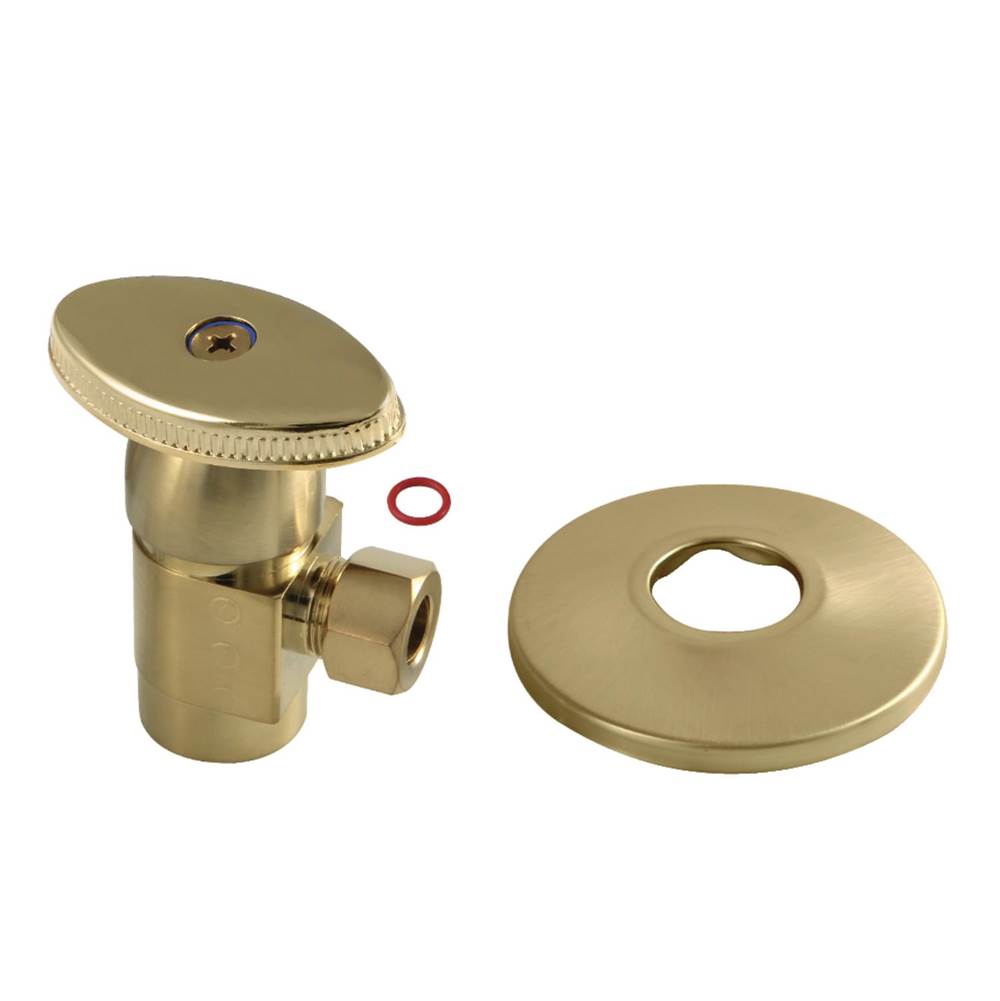 Kingston Brass 1/2''IPS x 3/8''O.D. Anti-Seize Deluxe Quarter-Turn Ceramic Hardisc Cartridge Angle Stop with Flange, Brushed Brass