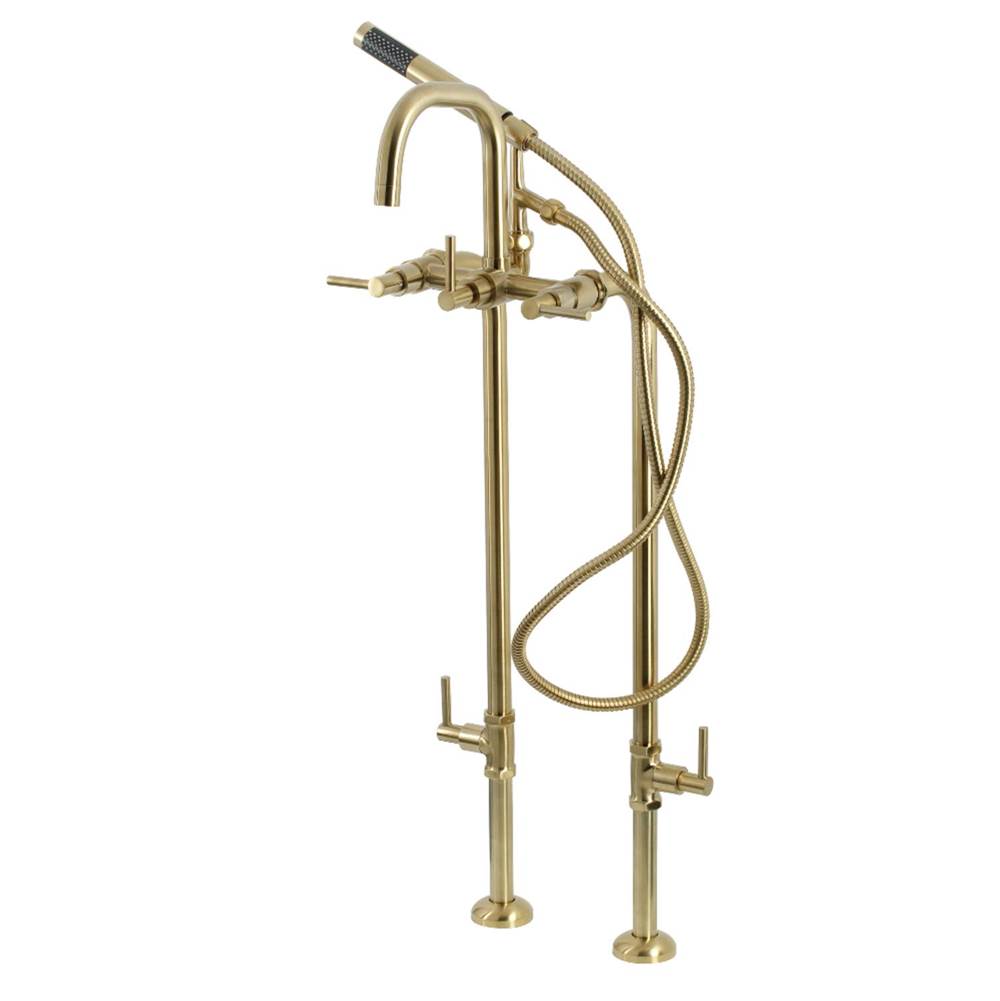 Kingston Brass Aqua Vintage Concord Freestanding Tub Faucet with Supply Line, Stop Valve, Brushed Brass