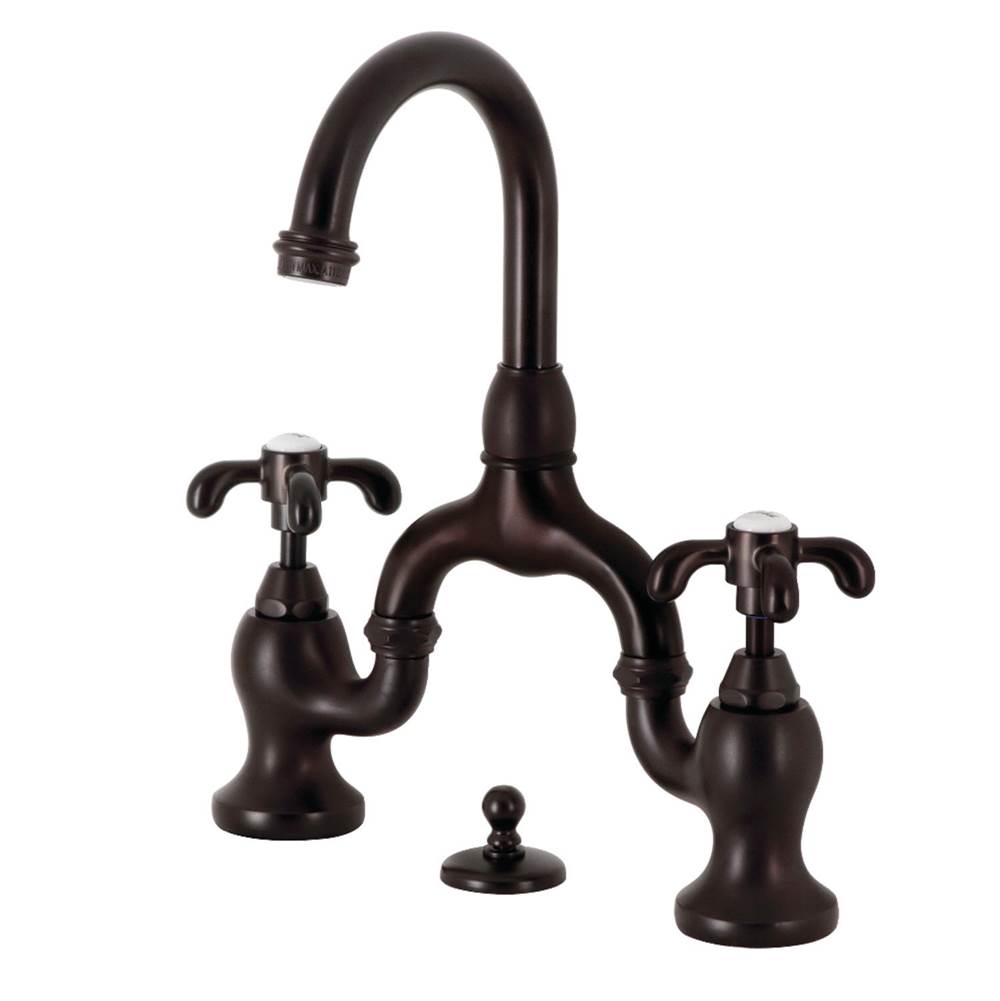 Kingston Brass Kingston Brass KS7995TX French Country Bridge Bathroom Faucet with Brass Pop-Up, Oil Rubbed Bronze