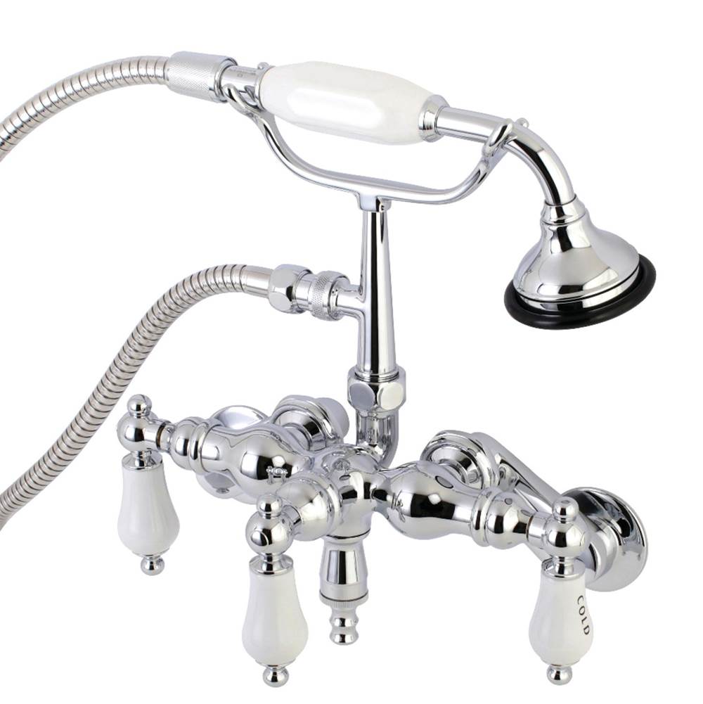 Kingston Brass Aqua Vintage 3-3/8 Inch Adjustable Wall Mount Clawfoot Tub Faucet with Hand Shower, Polished Chrome