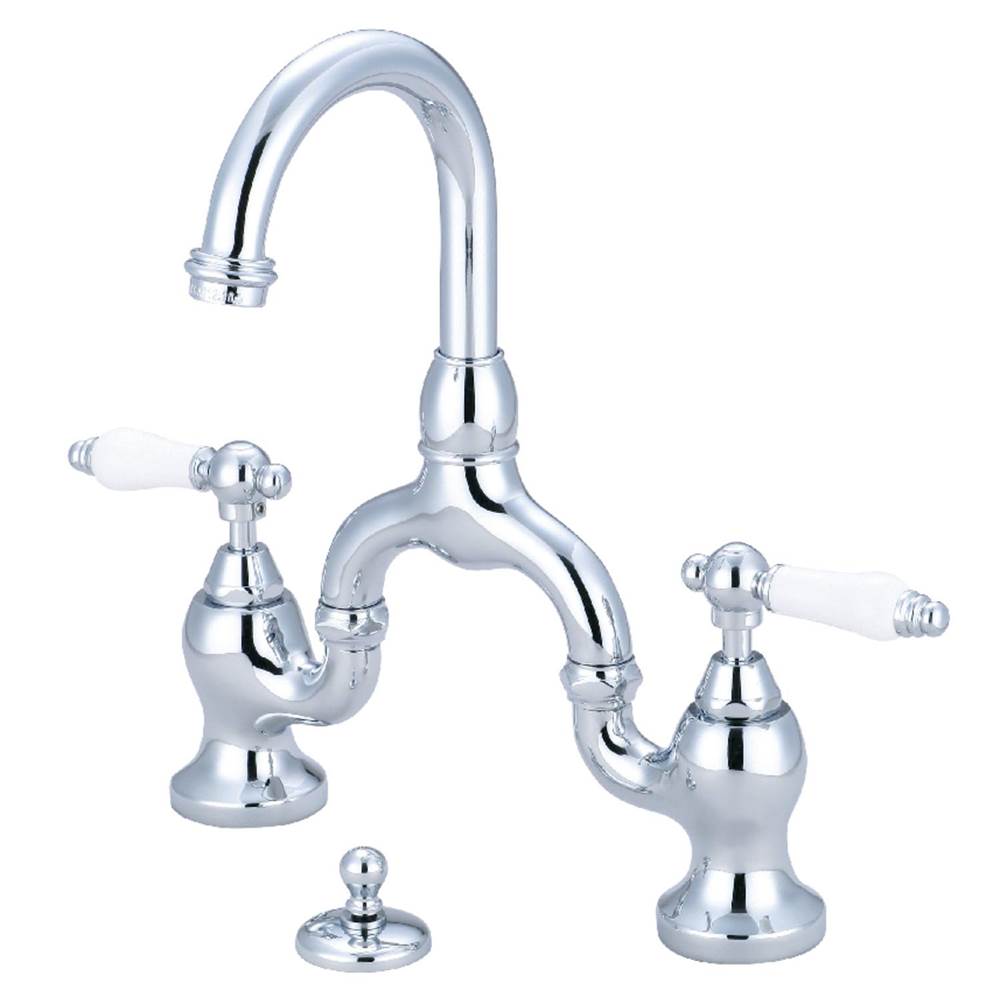 Kingston Brass English Country Bridge Bathroom Faucet with Brass Pop-Up, Polished Chrome