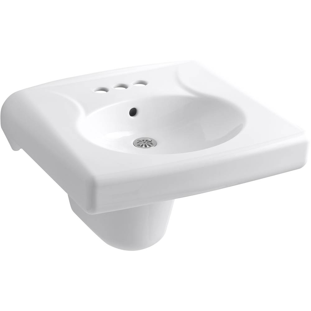 Kohler Brenham™ wall-mounted or concealed carrier arm mounted commercial bathroom sink with 4'' centerset faucet holes and shroud, antimicrobial finish