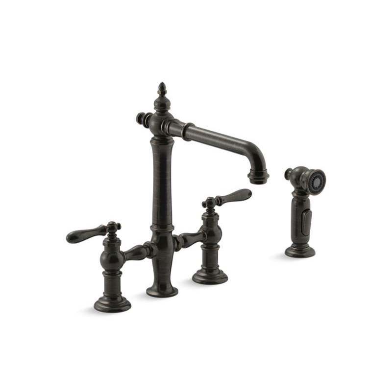 Kohler Artifacts® deck-mount bridge kitchen sink faucet with lever handles and sidespray