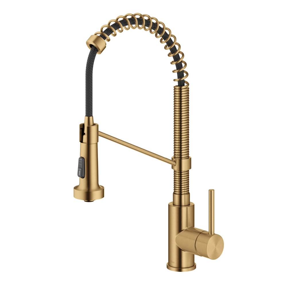 Kraus Bolden Commercial Style Pull Down Single Handle 18 Inch Kitchen Faucet In Brushed Brass