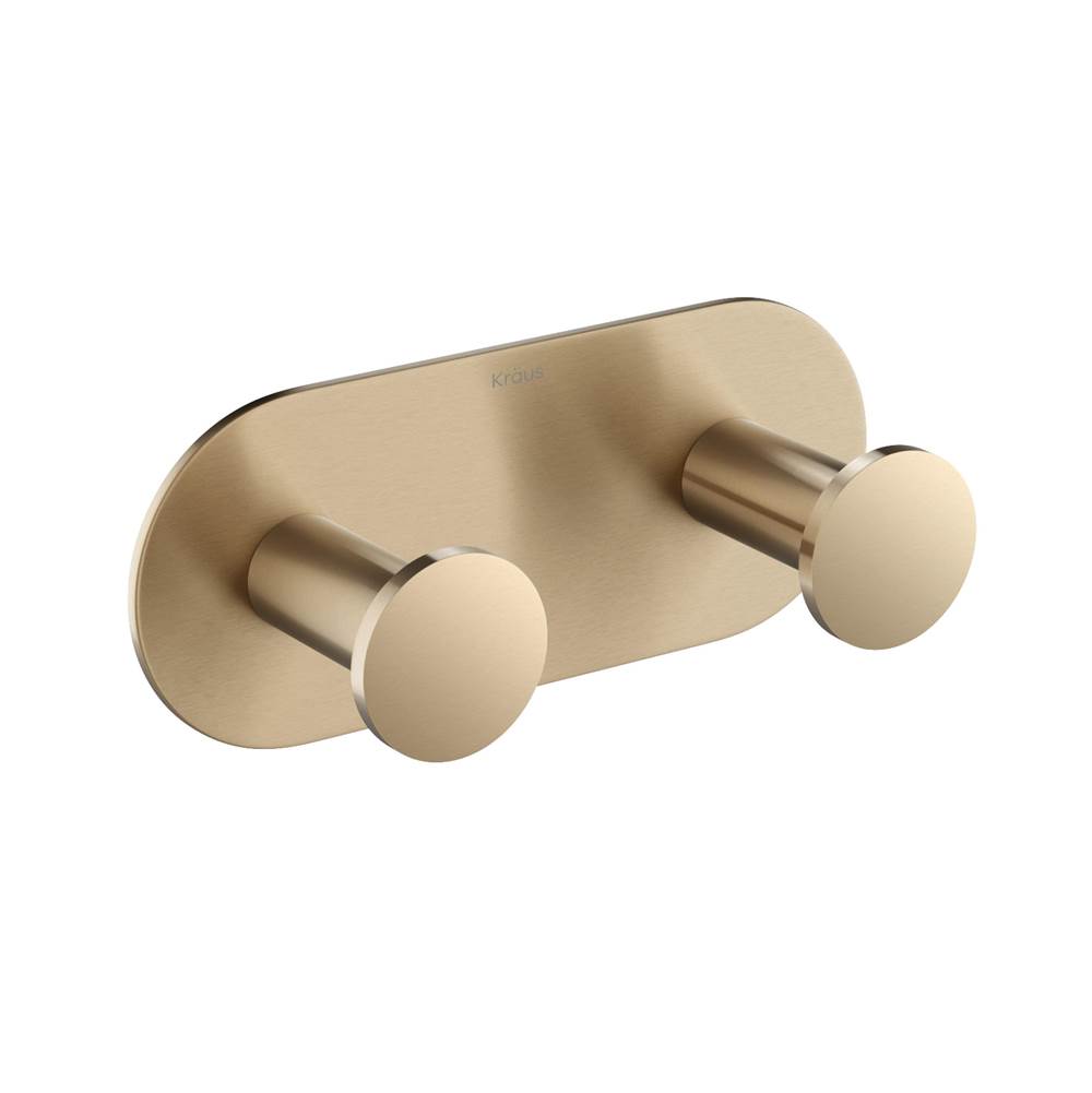Kraus Elie Modern Bathroom Robe And Towel Double Hook, Brushed Gold Finish