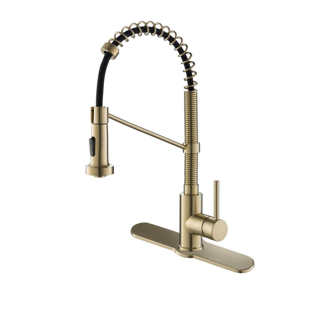 Kraus Bolden Single Handle 18-Inch Commercial Kitchen Faucet with Deck Plate in Spot Free Antique Champagne Bronze Finish