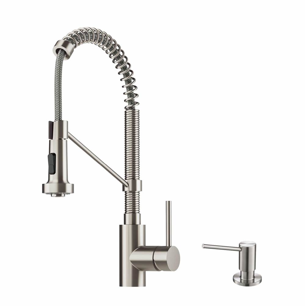 Kraus Spot Free Bolden 18-Inch Commercial Kitchen Faucet with Soap Dispenser in all-Brite Stainless Steel Finish